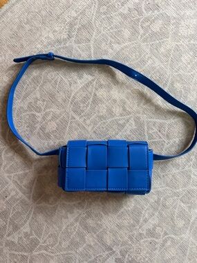 Blue Woven Crossbody Belt Bag